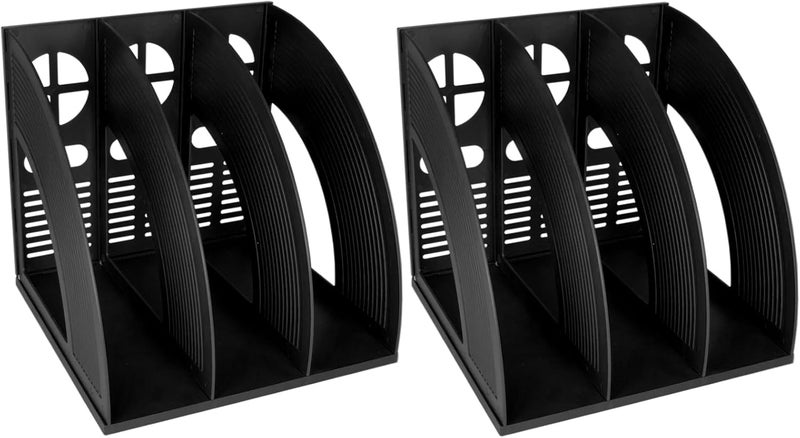 SAYEEC 2Pcs Magazine Holder Plastic File Sorter Binder Holder for Desk Folder Organizer Stand Book Shelf Dividers Vertical Filling Storage Rack Desktop Bookshelf Display Box for Office School (Black) - Image 1